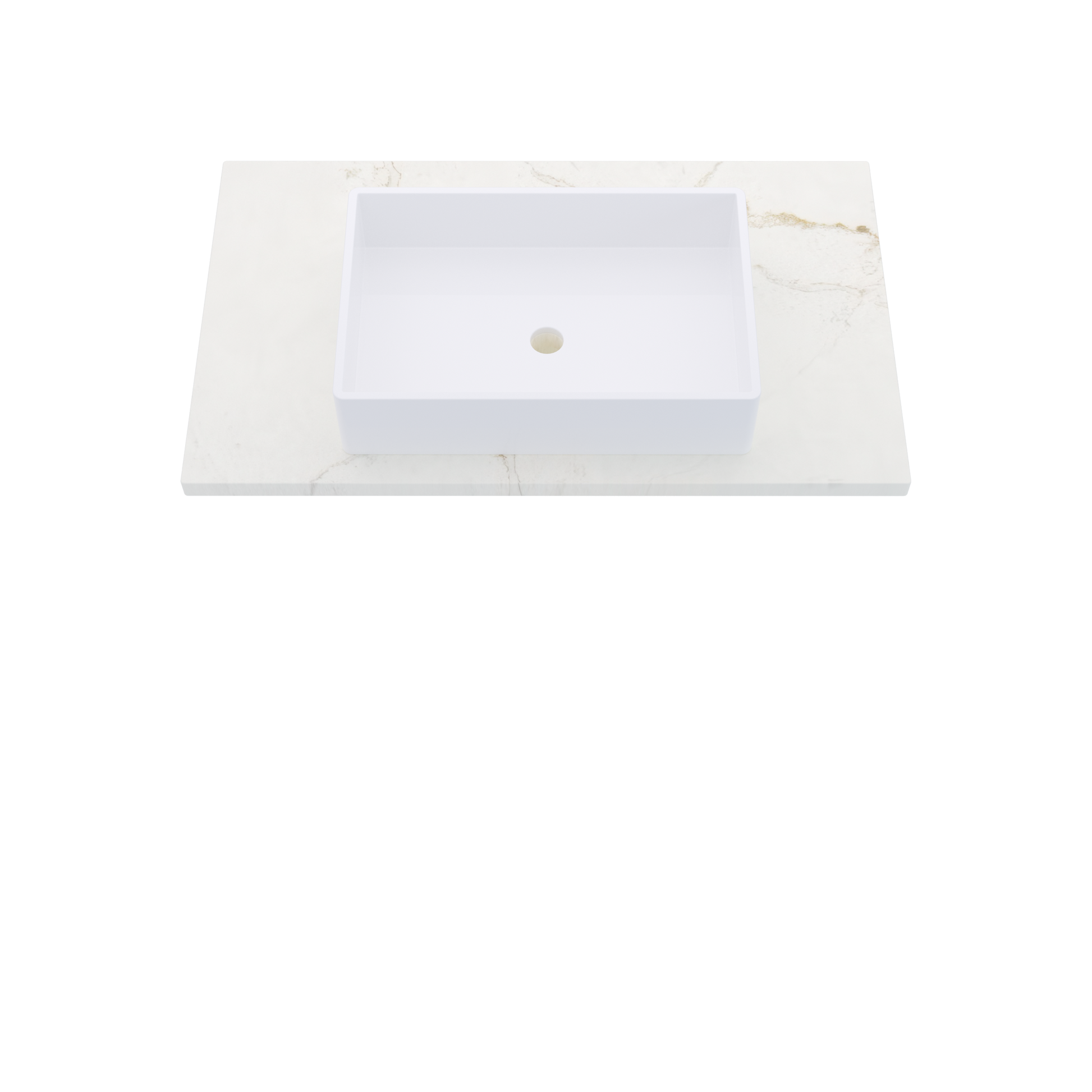 37" Vanderloc Silestone® Quartz Bathroom Vanity Top | Single Vigo Sink | Centered in Blanc Elysee