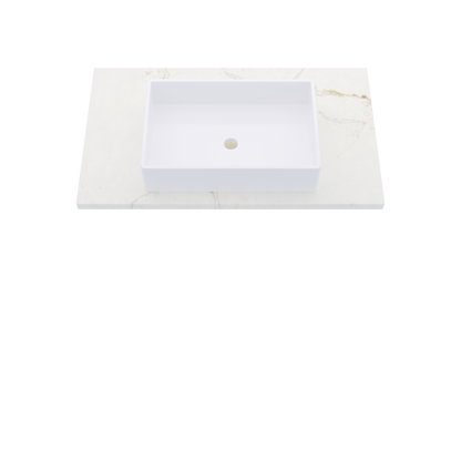 37" Vanderloc Silestone® Quartz Bathroom Vanity Top | Single Vigo Sink | Centered in Blanc Elysee