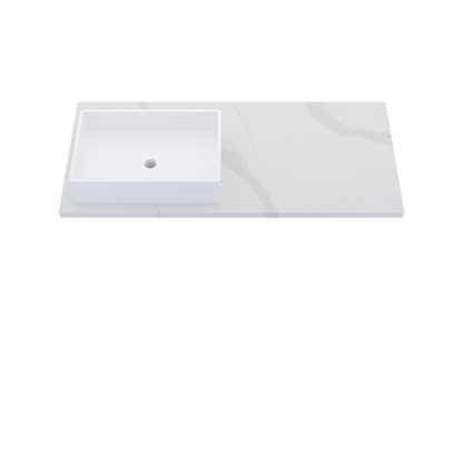 49" Vanderloc Silestone® Quartz Bathroom Vanity Top | Single Rectangle Sink | Offset in Classic Calacatta