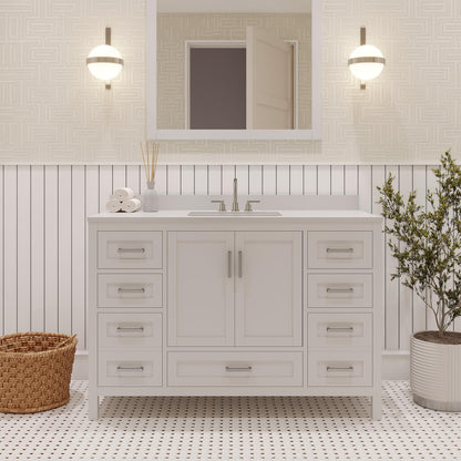 Ayna Decors Rooh 48 Inch White Bath Vanity with Pure White Quartz Countertop