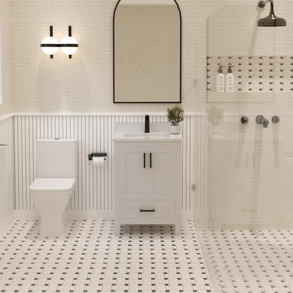 Ayna Decors Rooh 24 Inch White Bathroom Vanity with Quartz Countertop with Matte Black Hardware