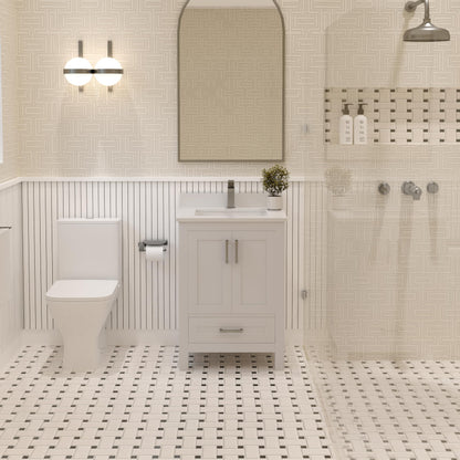 Ayna Decors Rooh 24 Inch White Bath Vanity with Pure White Quartz Countertop
