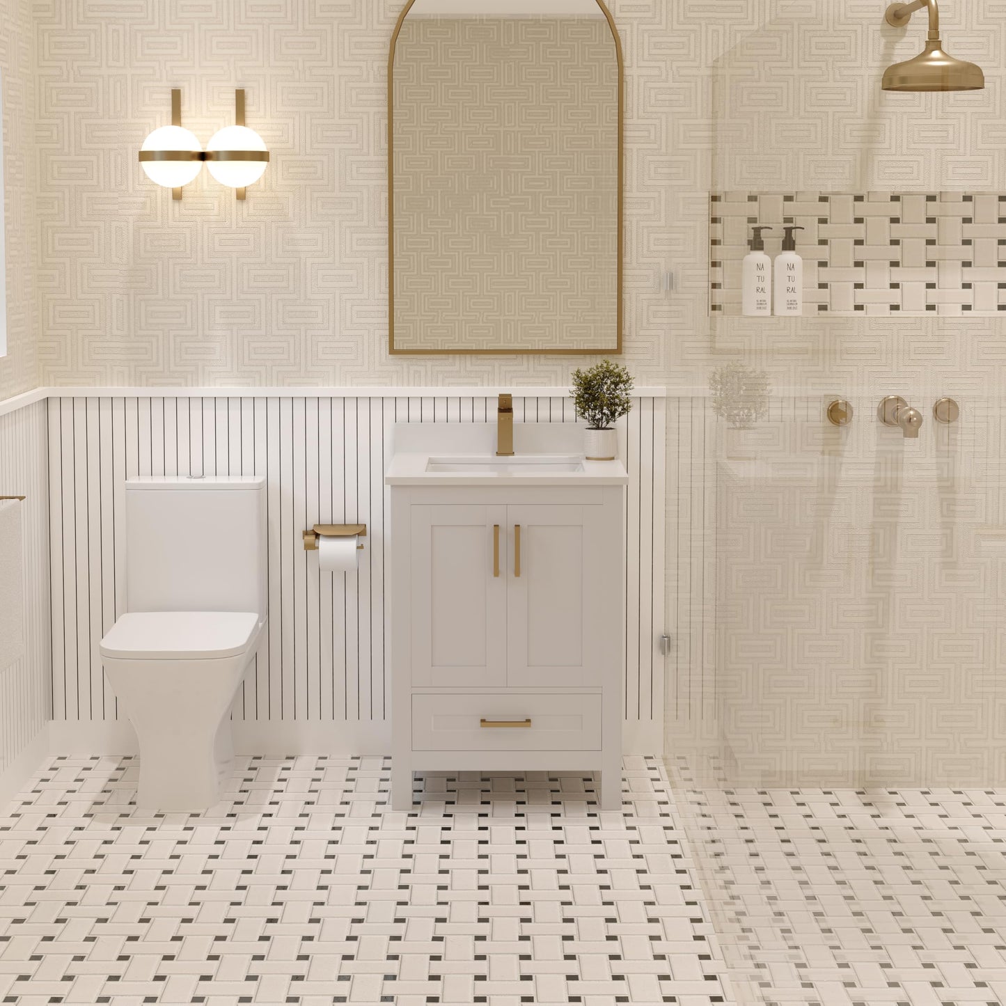 Ayna Decors Rooh 24 Inch White Bath Vanity with Pure White Quartz Countertop