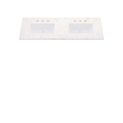 61" Vanderloc Silestone® Quartz Bathroom Vanity Top | Double Rectangle Sink | Centered in Snowy Ibiza