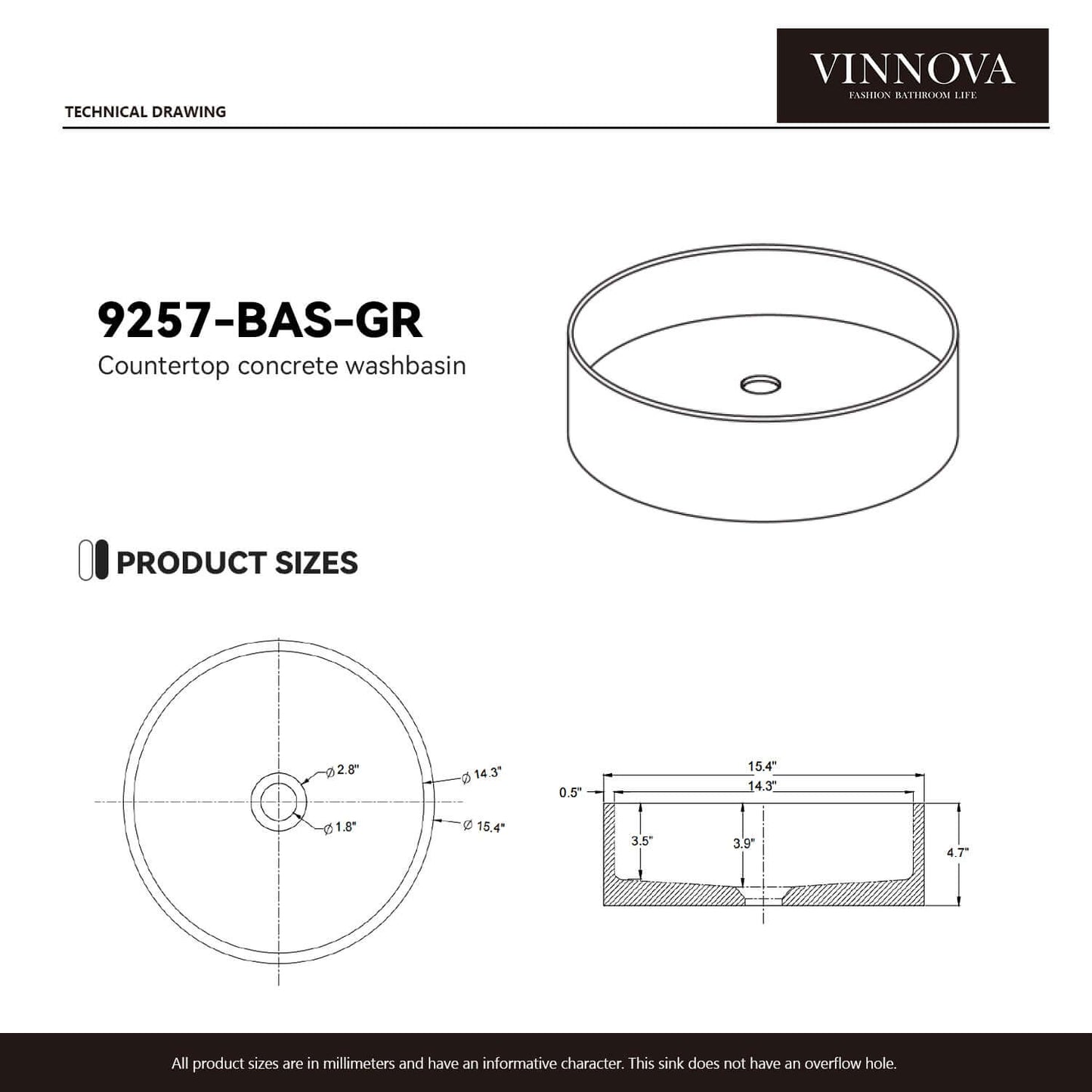 Vinnova Moguer Grey Concrete vessel bathroom vanity — view 8