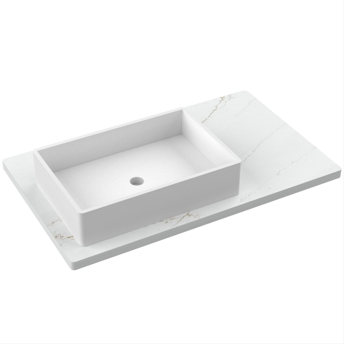 43" Vanderloc Silestone® Quartz Bathroom Vanity Top | Single Vigo Sink | Offset in Ethereal Glow