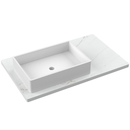 43" Vanderloc Silestone® Quartz Bathroom Vanity Top | Single Vigo Sink | Offset in Ethereal Glow