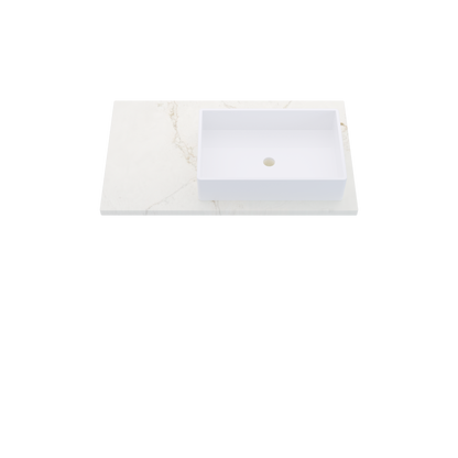 37" Vanderloc Silestone® Quartz Bathroom Vanity Top | Single Vigo Sink | Offset in Blanc Elysee