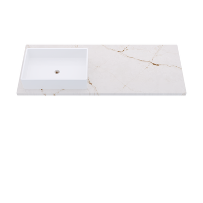 55" Vanderloc Silestone® Quartz Bathroom Vanity Top | Single Rectangle Sink | Offset in Versailles Ivory