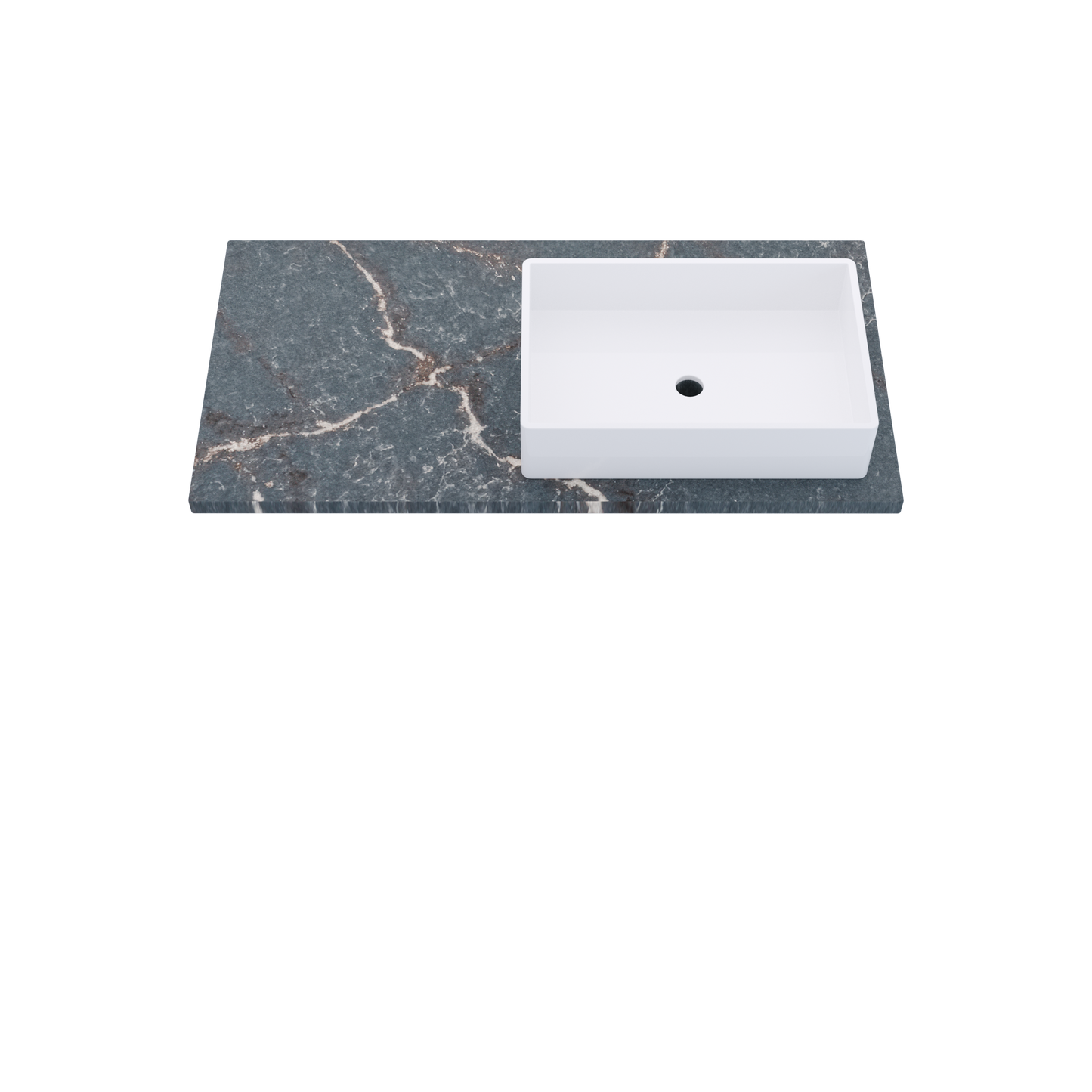 43" Vanderloc Silestone® Quartz Bathroom Vanity Top | Single Vigo Sink | Offset in Parisien Bleu