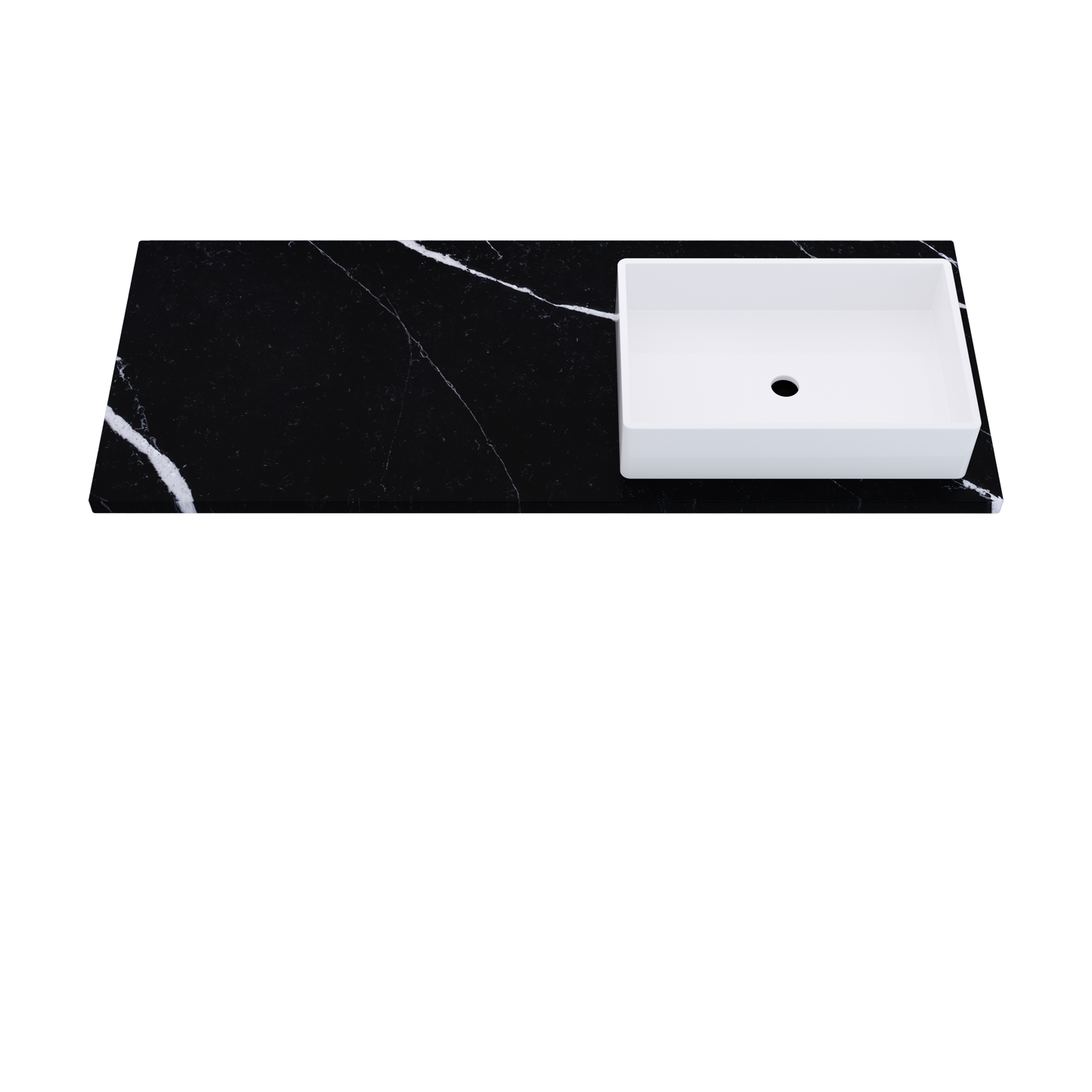 55" Vanderloc Silestone® Quartz Bathroom Vanity Top | Single Vigo Sink | Offset in Et Marquina