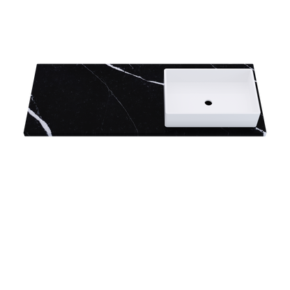 55" Vanderloc Silestone® Quartz Bathroom Vanity Top | Single Vigo Sink | Offset in Et Marquina