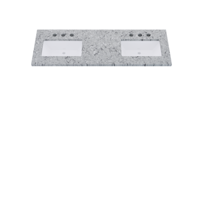 61" Vanderloc Silestone® Quartz Bathroom Vanity Top | Double Rectangle Sink | Offset in Pietra