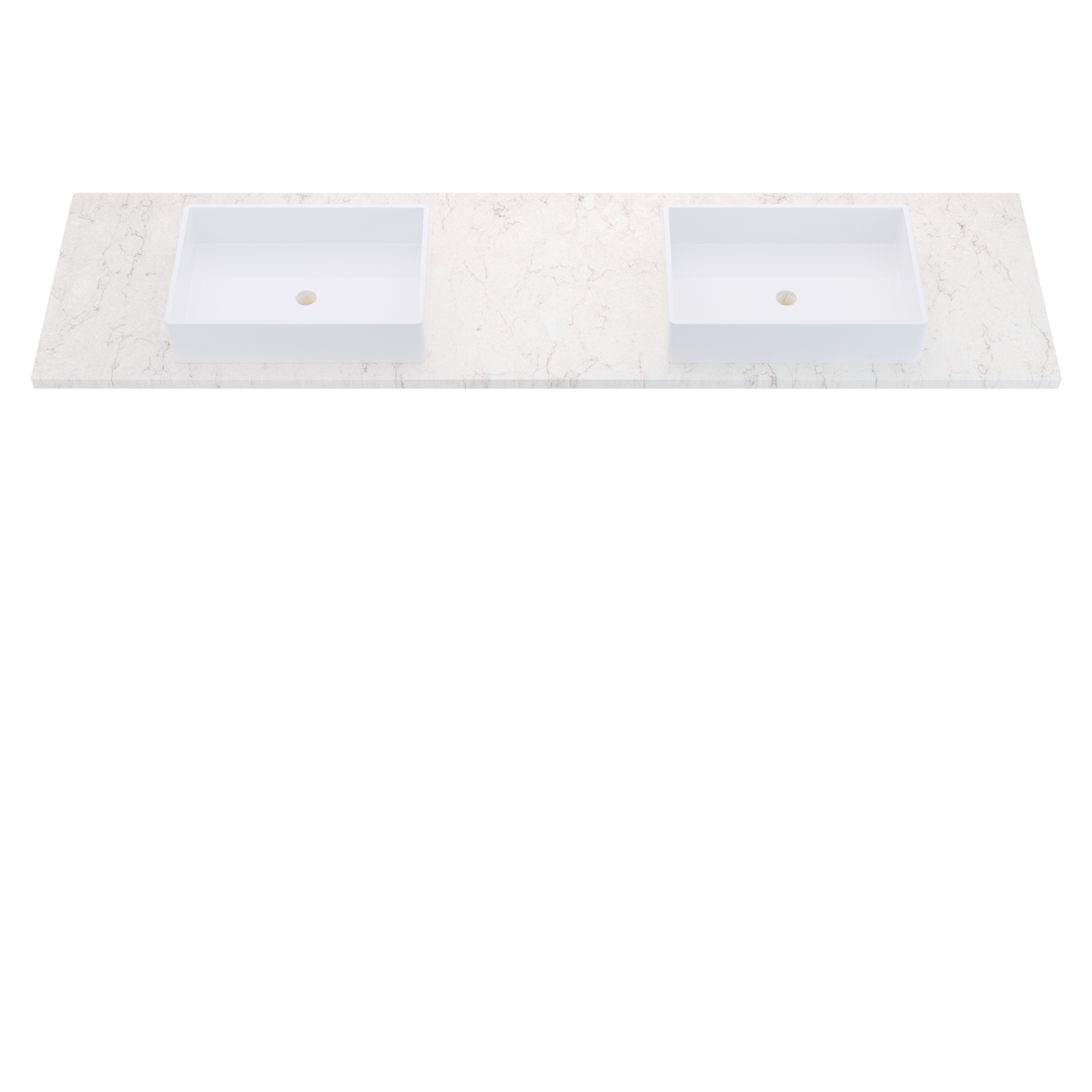85" Vanderloc Silestone® Quartz Bathroom Vanity Top | Double Vigo Sink | Centered in Snowy Ibiza