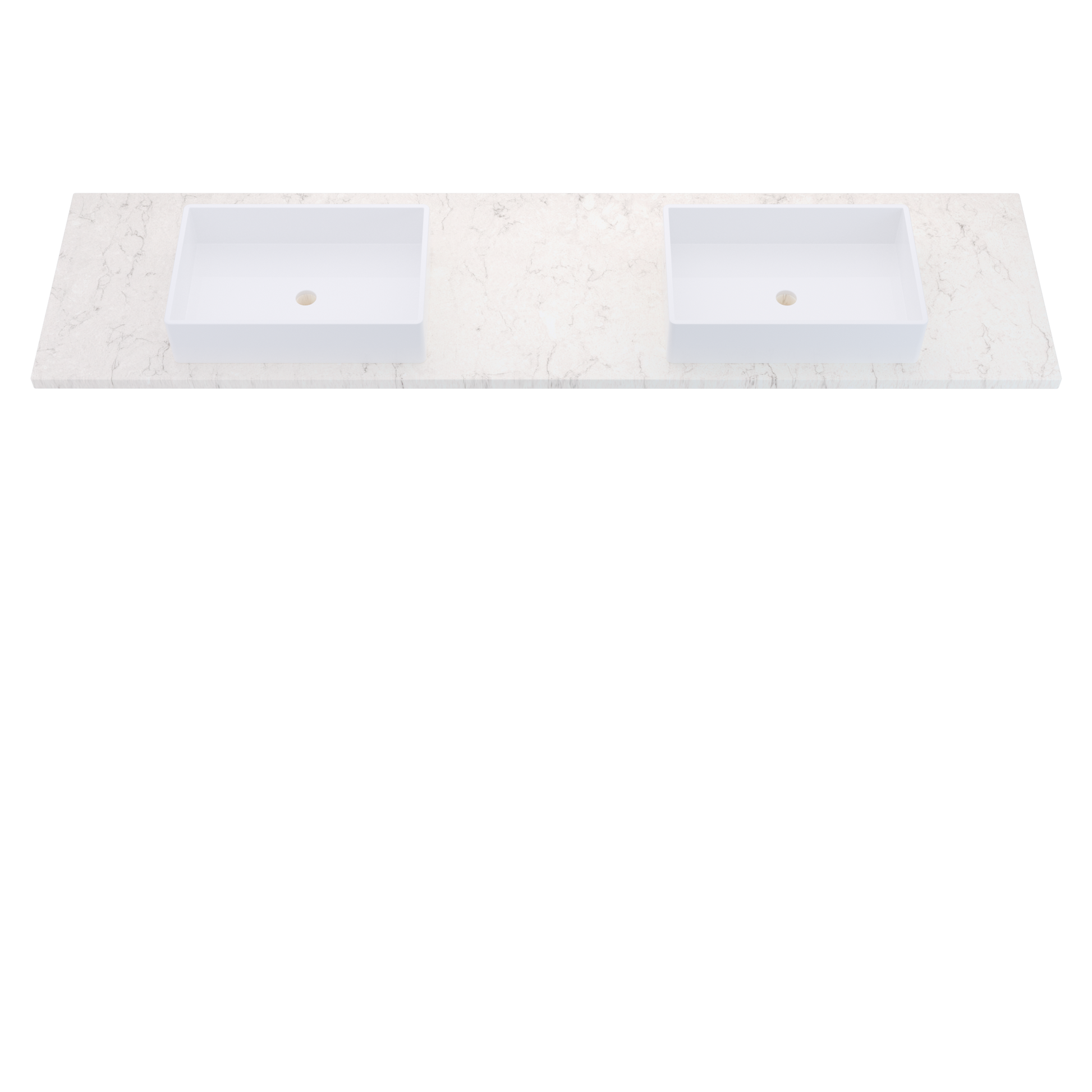 85" Vanderloc Silestone® Quartz Bathroom Vanity Top | Double Vigo Sink | Centered in Snowy Ibiza