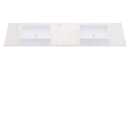 85" Vanderloc Silestone® Quartz Bathroom Vanity Top | Double Vigo Sink | Centered in Snowy Ibiza