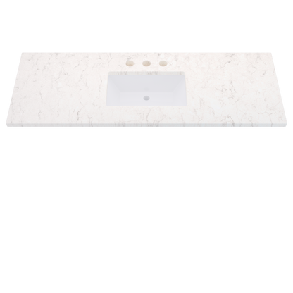 61" Vanderloc Silestone® Quartz Bathroom Vanity Top | Single Rectangle Sink | Centered in Snowy Ibiza