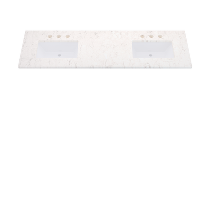 73" Vanderloc Silestone® Quartz Bathroom Vanity Top | Double Rectangle Sink | Offset in Snowy Ibiza