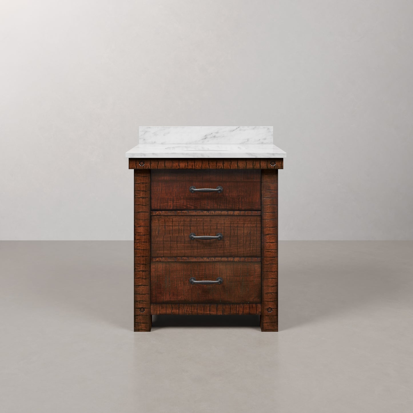 Aberdeen 30 in. Vanity in Rustic Sierra with Marble Vanity Top in White with White Basin | Water Creation