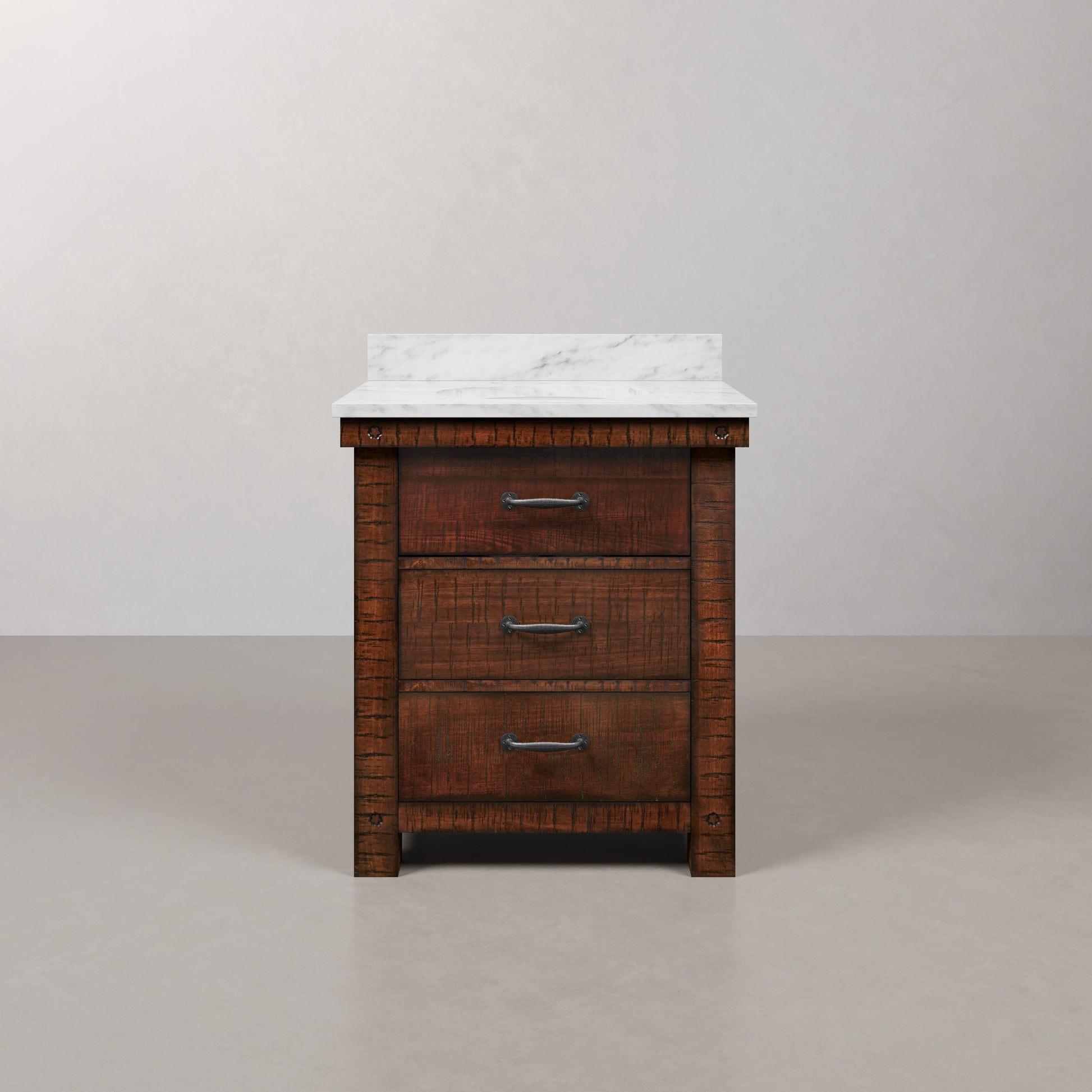 Aberdeen 30 in. Vanity in Rustic Sierra with Marble Vanity Top in White with White Basin | Water Creation