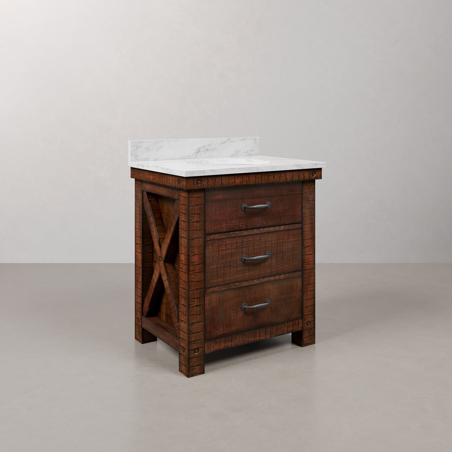 Aberdeen 30 in. Vanity in Rustic Sierra with Marble Vanity Top in White with White Basin | Water Creation