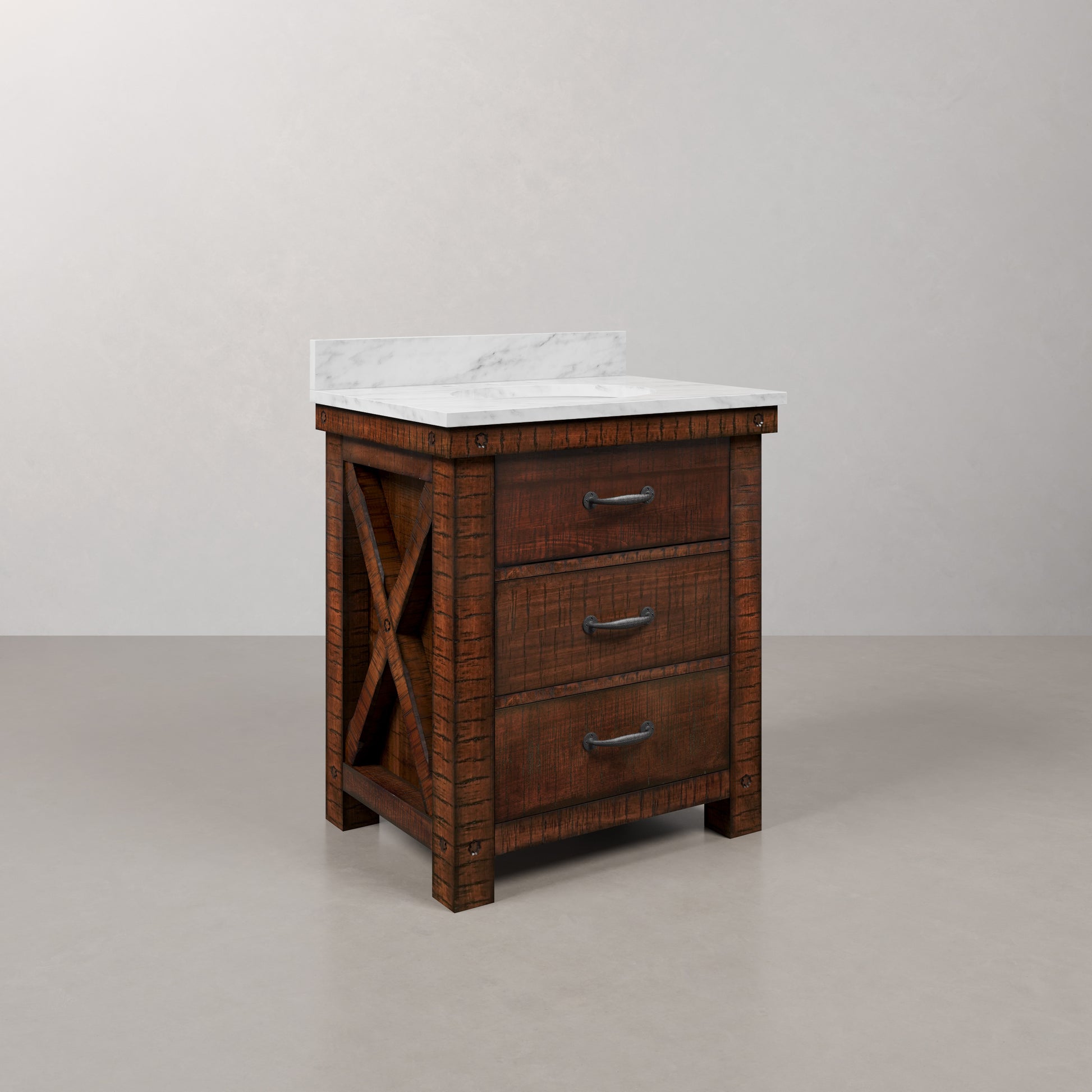 Aberdeen 30 in. Vanity in Rustic Sierra with Marble Vanity Top in White with White Basin | Water Creation