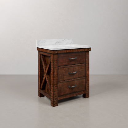 Aberdeen 30 in. Vanity in Rustic Sierra with Marble Vanity Top in White with White Basin | Water Creation
