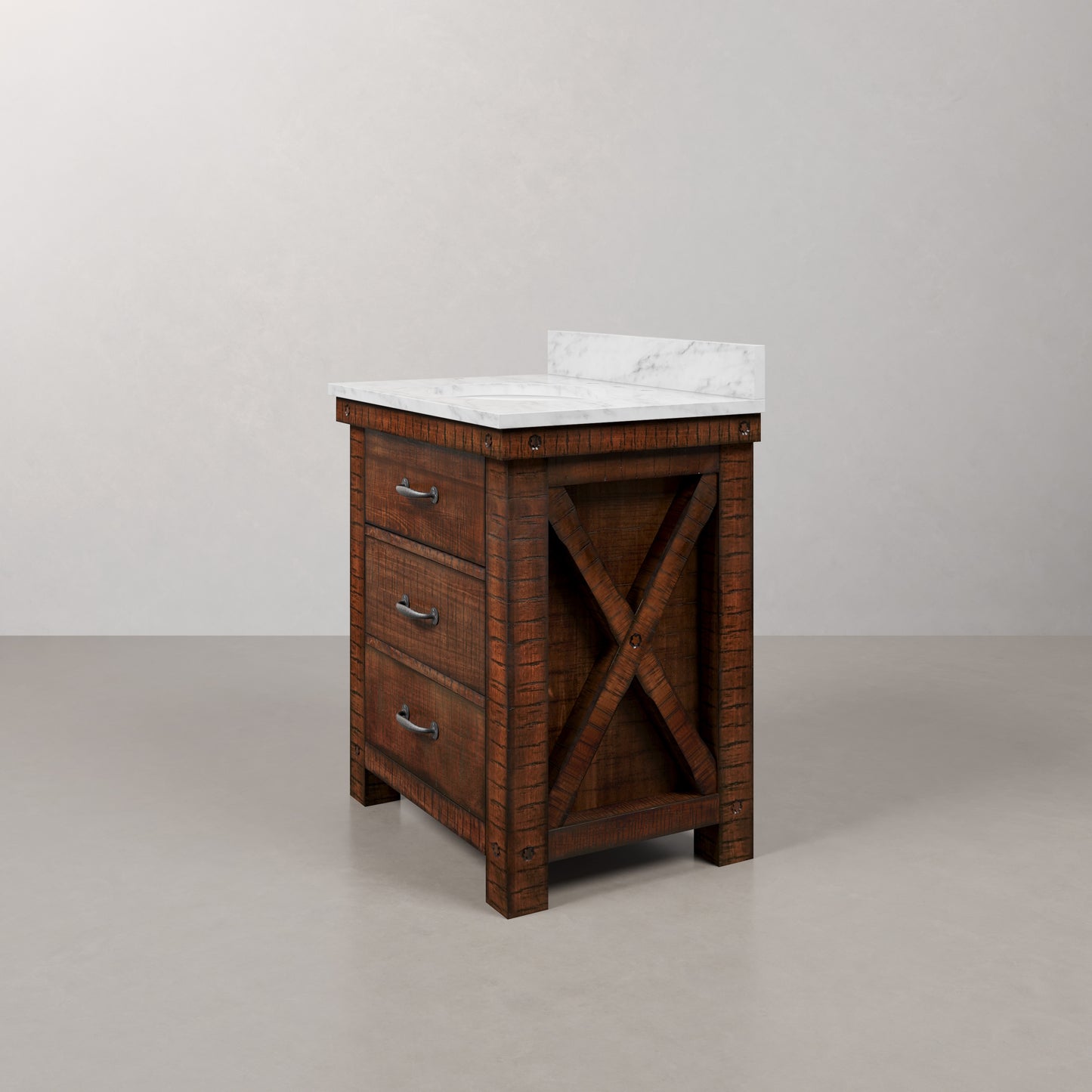 Aberdeen 30 in. Vanity in Rustic Sierra with Marble Vanity Top in White with White Basin | Water Creation