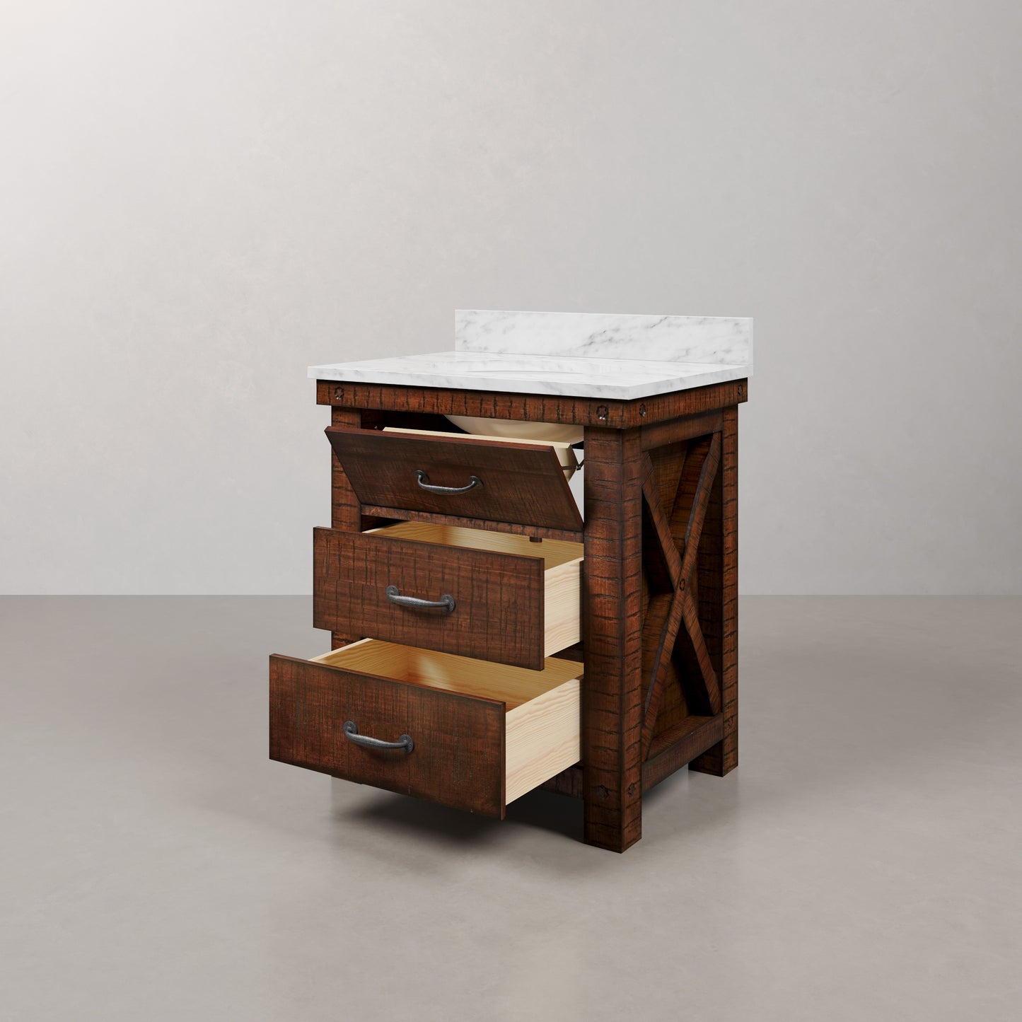 Aberdeen 30 in. Vanity in Rustic Sierra with Marble Vanity Top in White with White Basin | Water Creation