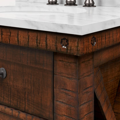 Aberdeen 30 in. Vanity in Rustic Sierra with Marble Vanity Top in White with White Basin | Water Creation