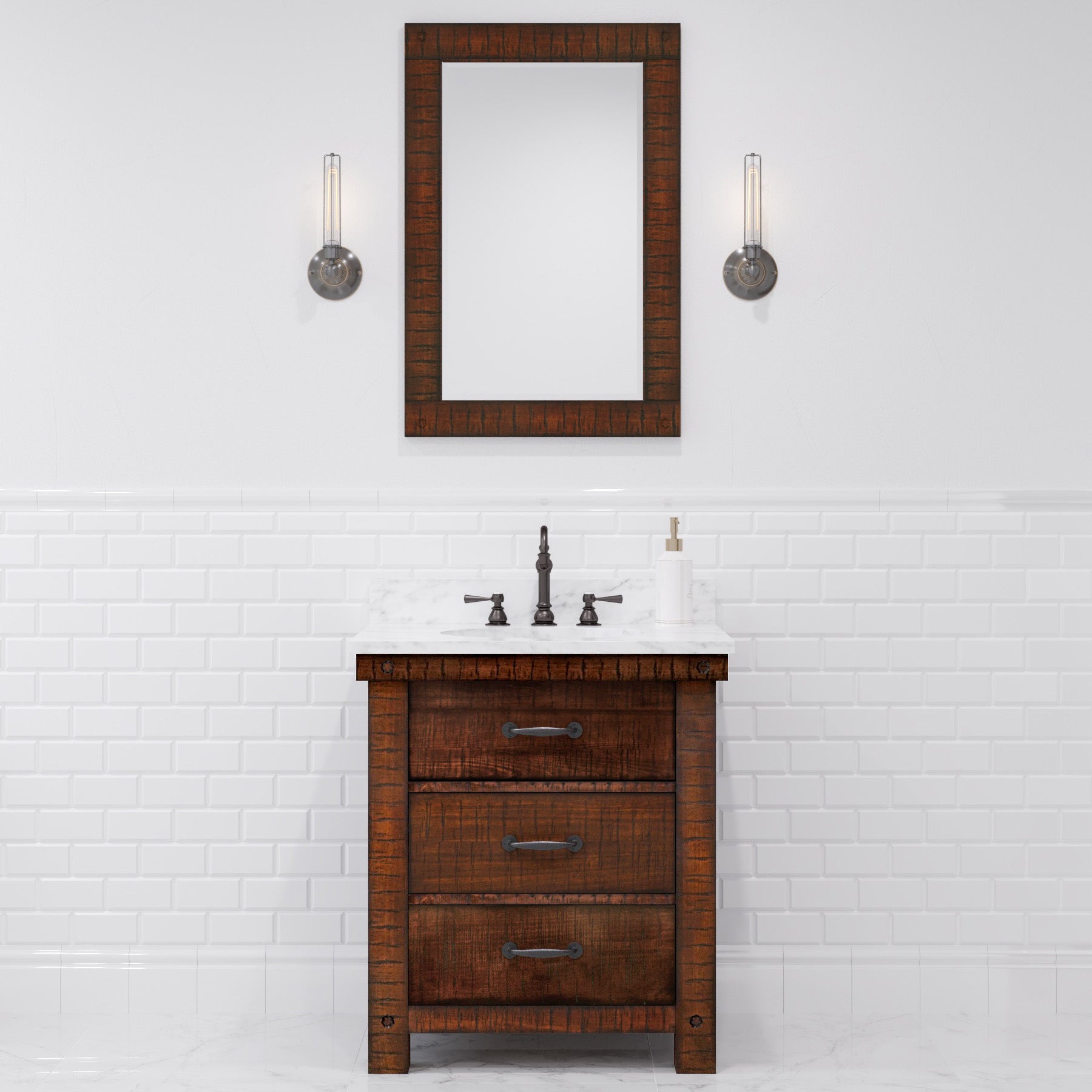 Aberdeen 30 in. Vanity in Rustic Sierra with Marble Vanity Top in White with White Basin | Water Creation