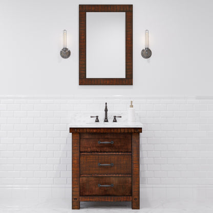 Aberdeen 30 in. Vanity in Rustic Sierra with Marble Vanity Top in White with White Basin | Water Creation