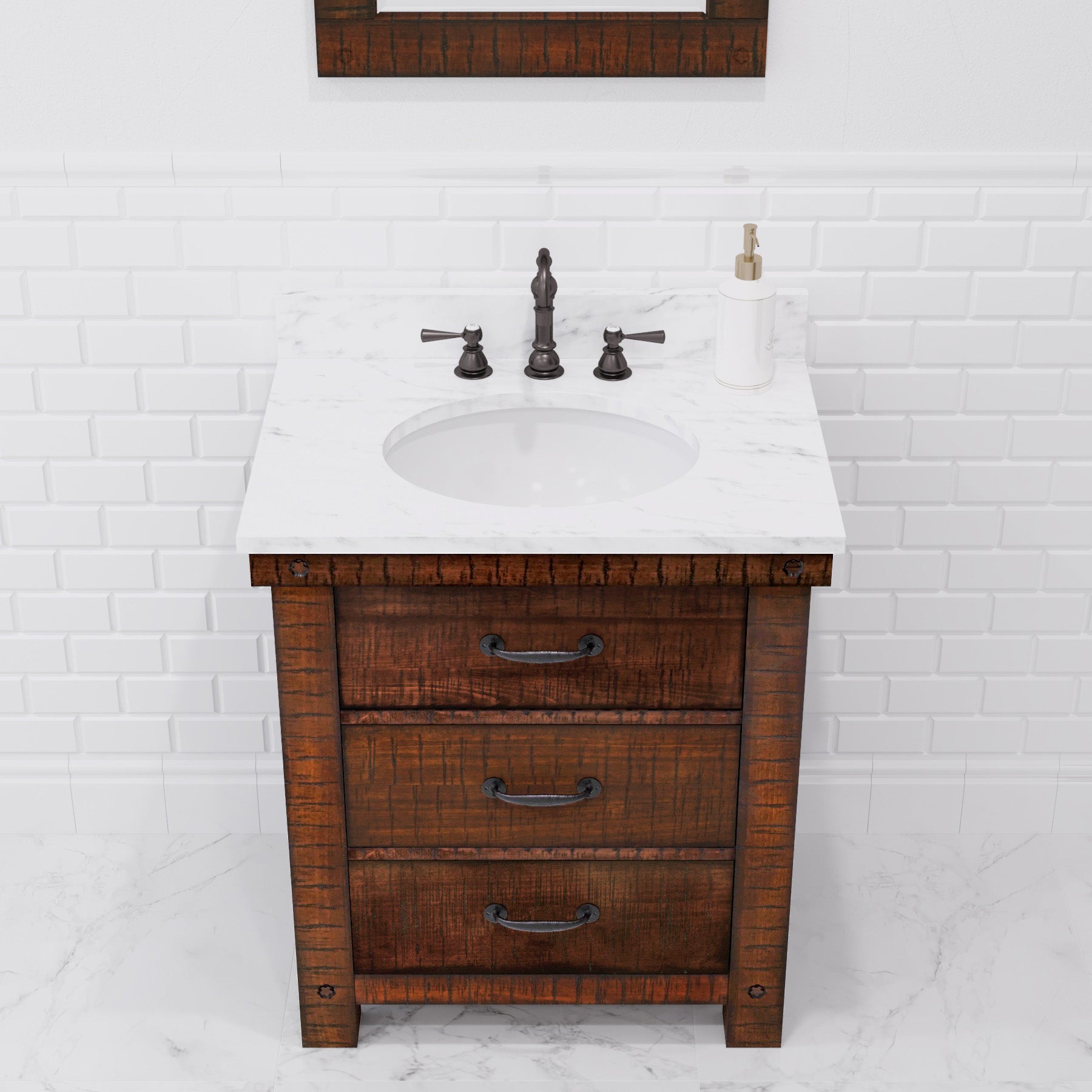 Aberdeen 30 in. Vanity in Rustic Sierra with Marble Vanity Top in White with White Basin | Water Creation