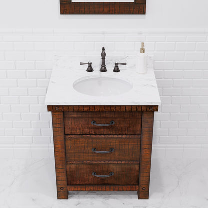 Aberdeen 30 in. Vanity in Rustic Sierra with Marble Vanity Top in White with White Basin | Water Creation