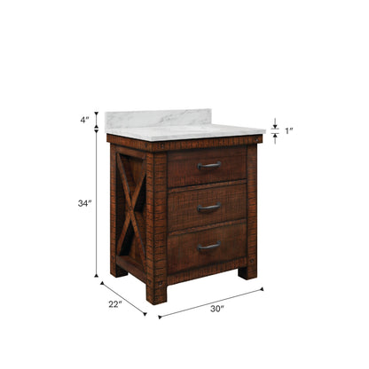 Aberdeen 30 in. Vanity in Rustic Sierra with Marble Vanity Top in White with White Basin | Water Creation