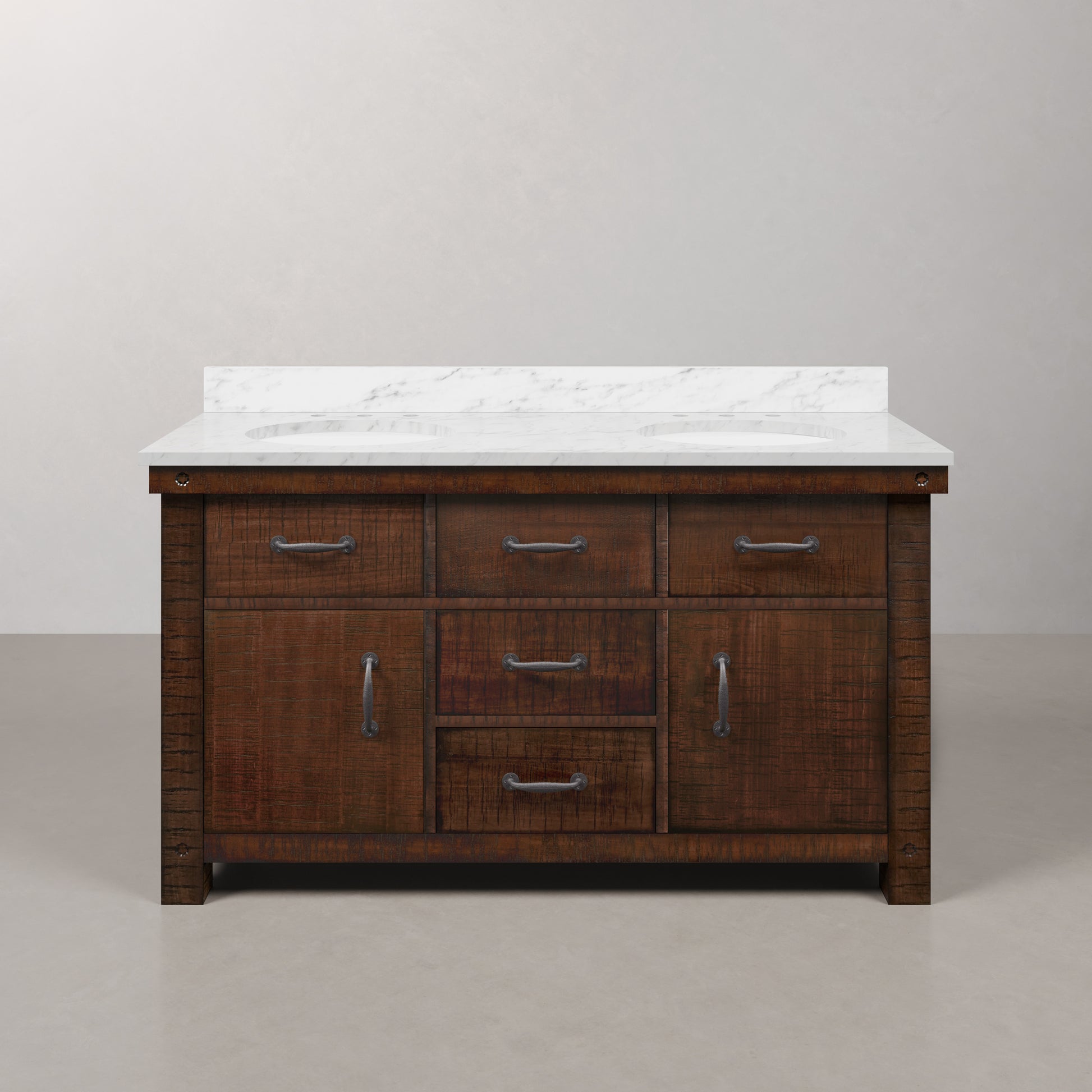 Aberdeen 60 in. Vanity in Rustic Sierra with Marble Vanity Top in White with White Basin | Water Creation