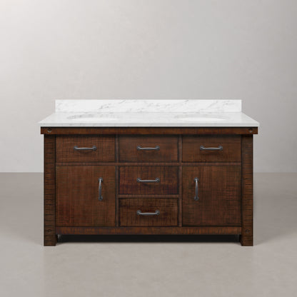 Aberdeen 60 in. Vanity in Rustic Sierra with Marble Vanity Top in White with White Basin | Water Creation