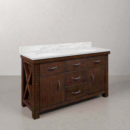 Aberdeen 60 in. Vanity in Rustic Sierra with Marble Vanity Top in White with White Basin | Water Creation