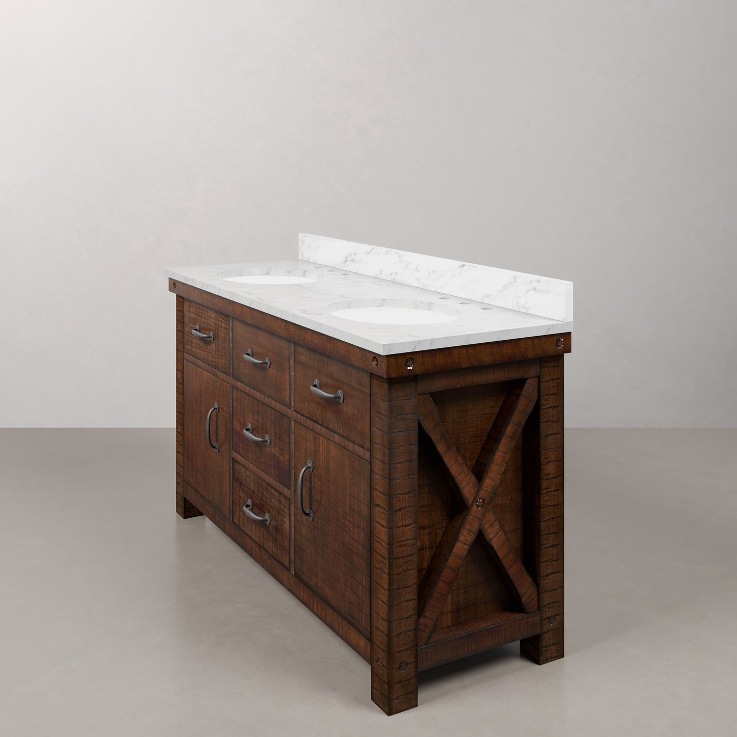 Aberdeen 60 in. Vanity in Rustic Sierra with Marble Vanity Top in White with White Basin | Water Creation