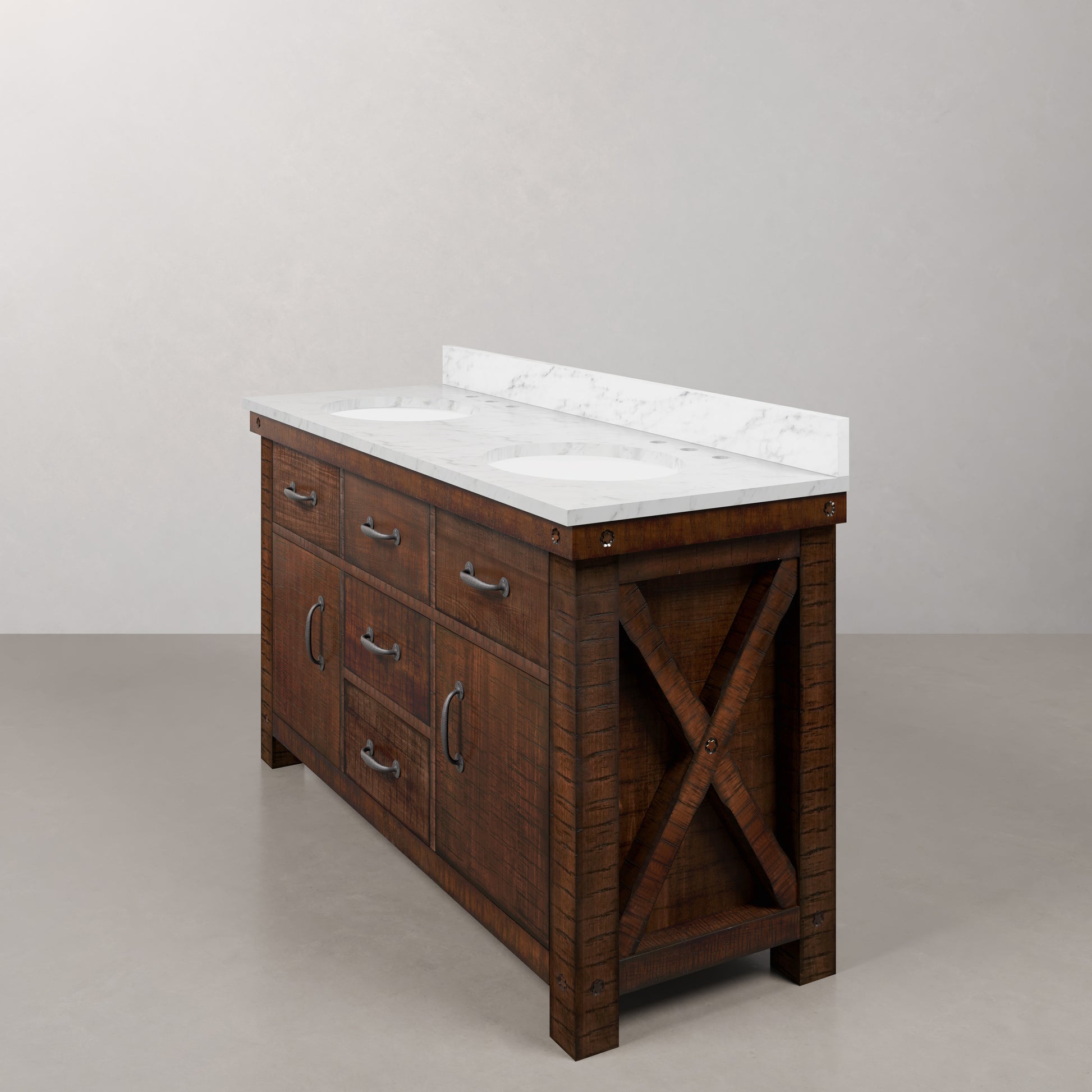 Aberdeen 60 in. Vanity in Rustic Sierra with Marble Vanity Top in White with White Basin | Water Creation