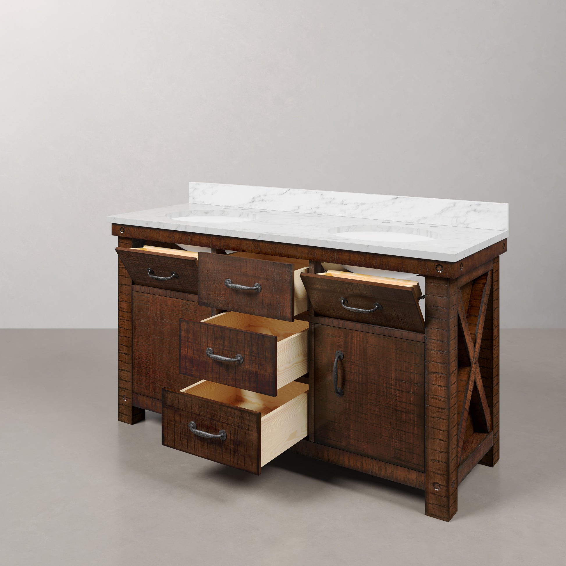 Aberdeen 60 in. Vanity in Rustic Sierra with Marble Vanity Top in White with White Basin | Water Creation