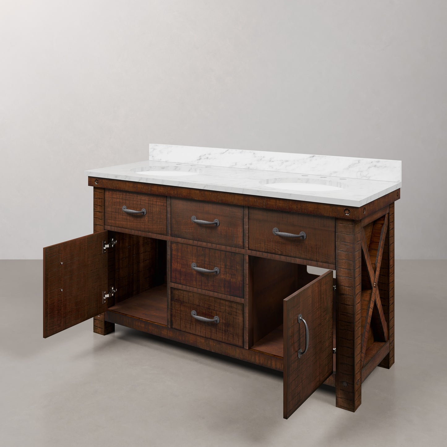 Aberdeen 60 in. Vanity in Rustic Sierra with Marble Vanity Top in White with White Basin | Water Creation