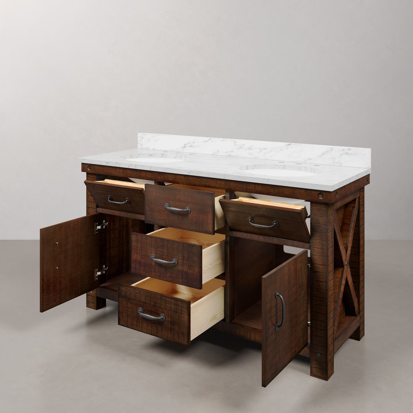 Aberdeen 60 in. Vanity in Rustic Sierra with Marble Vanity Top in White with White Basin | Water Creation