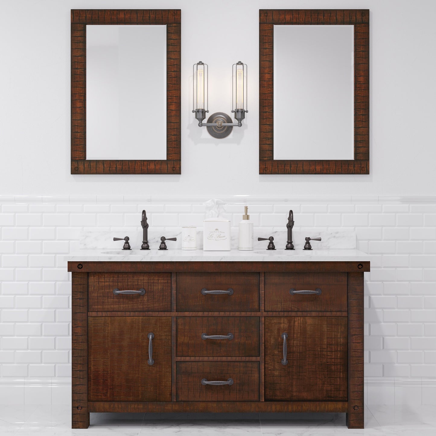Aberdeen 60 in. Vanity in Rustic Sierra with Marble Vanity Top in White with White Basin | Water Creation