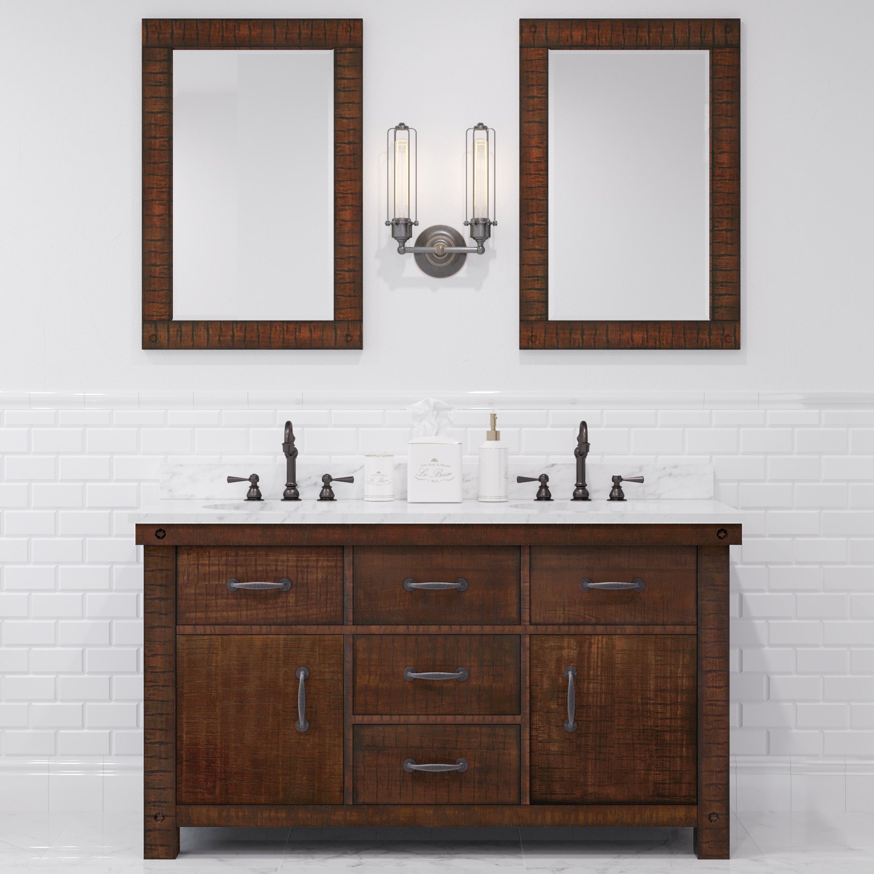 Aberdeen 60 in. Vanity in Rustic Sierra with Marble Vanity Top in White with White Basin | Water Creation