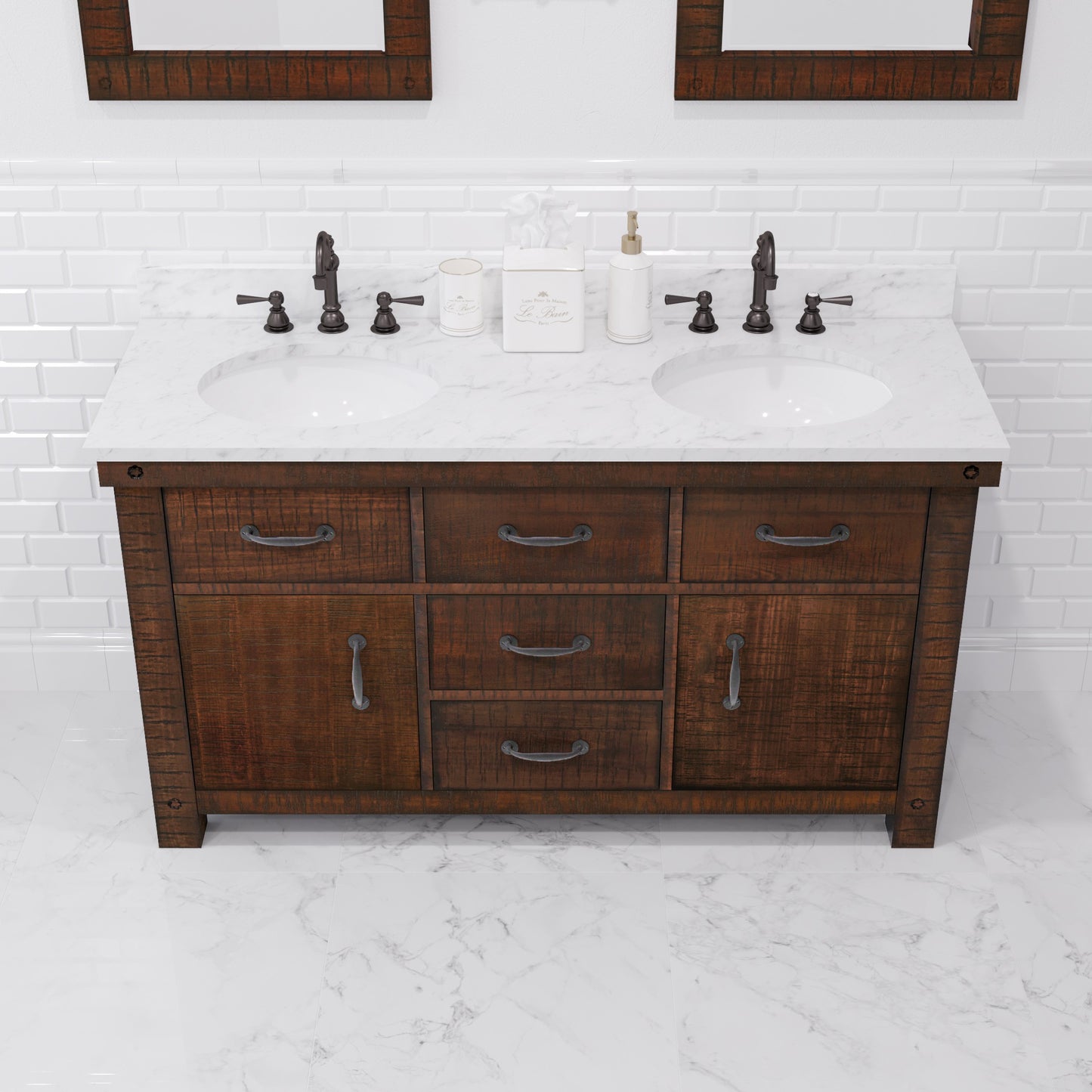 Aberdeen 60 in. Vanity in Rustic Sierra with Marble Vanity Top in White with White Basin | Water Creation