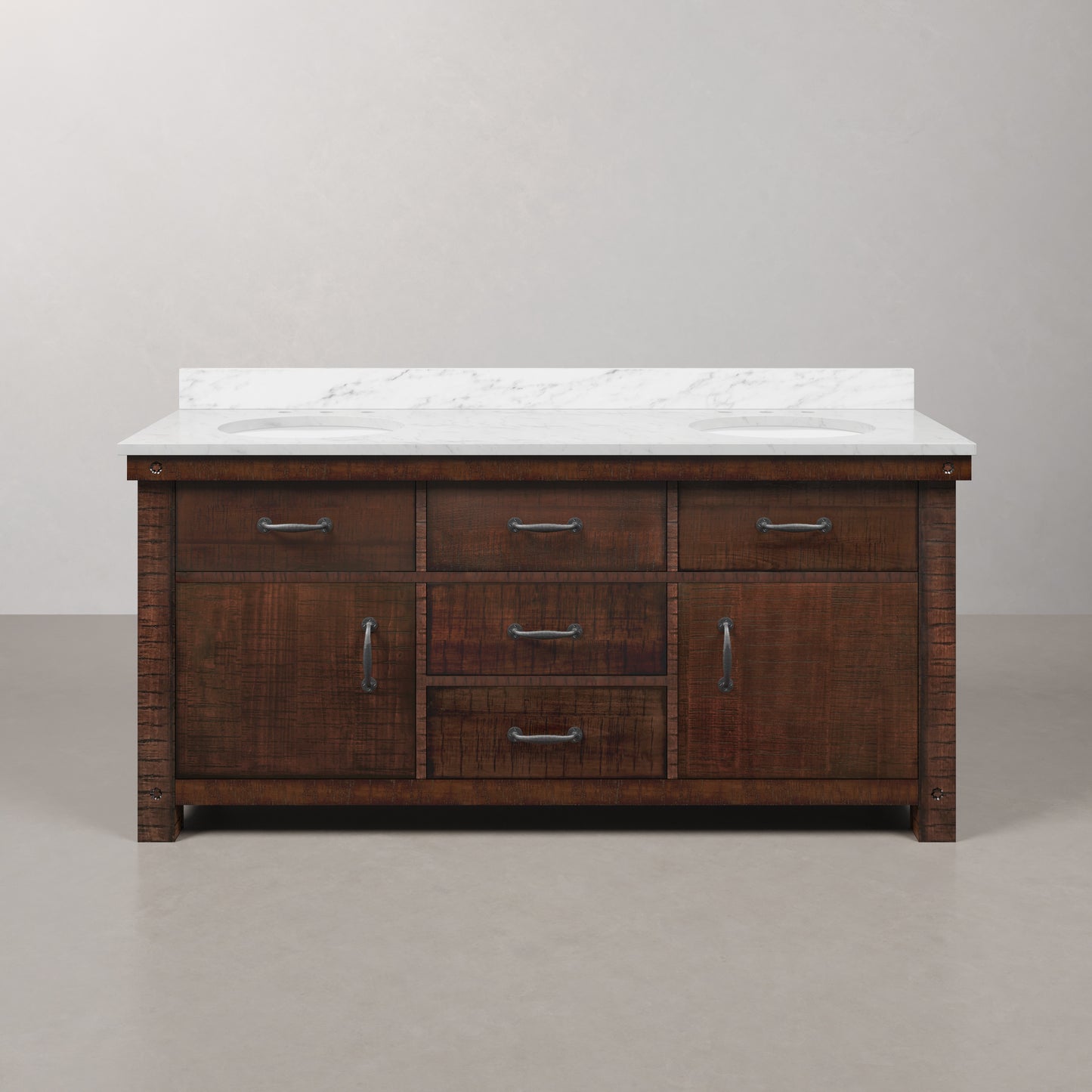 Aberdeen 72 in. Vanity in Rustic Sierra with Marble Vanity Top in White with White Basin | Water Creation