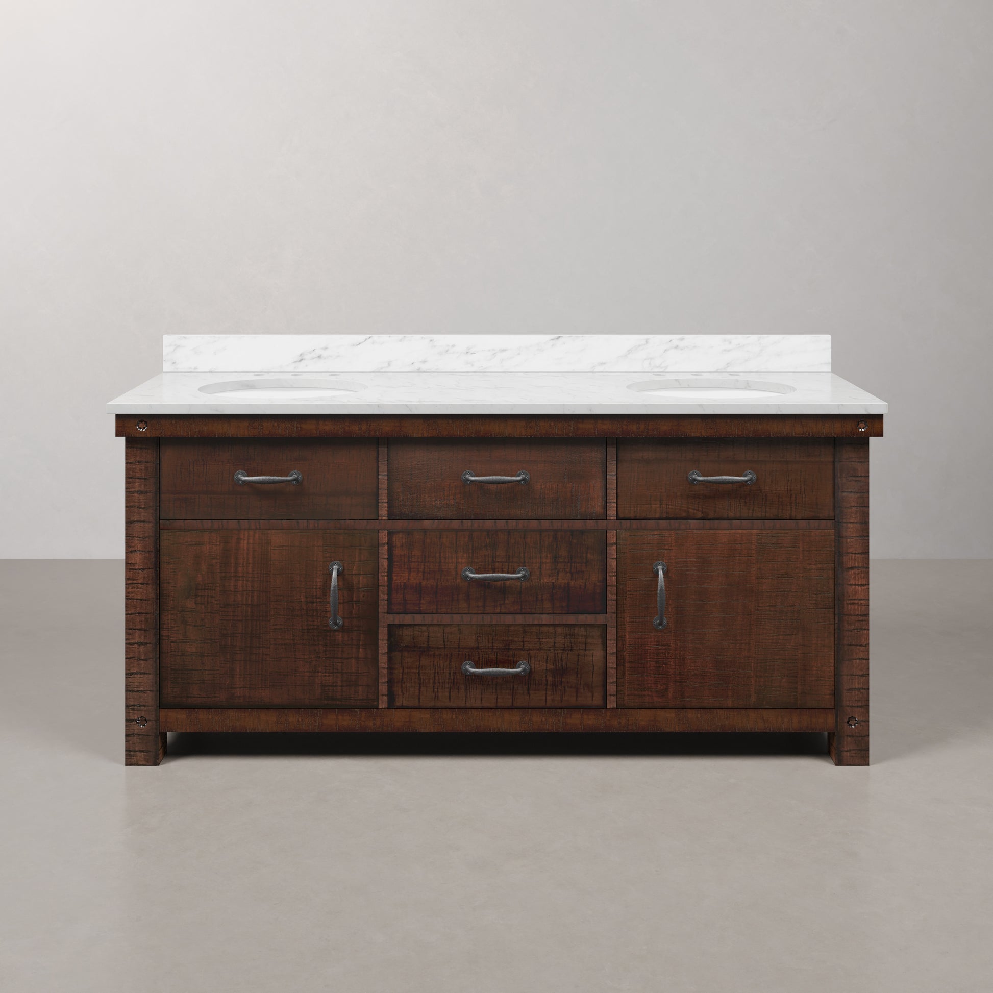Aberdeen 72 in. Vanity in Rustic Sierra with Marble Vanity Top in White with White Basin | Water Creation