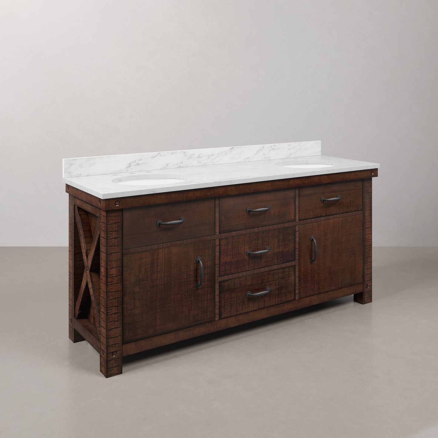 Aberdeen 72 in. Vanity in Rustic Sierra with Marble Vanity Top in White with White Basin | Water Creation