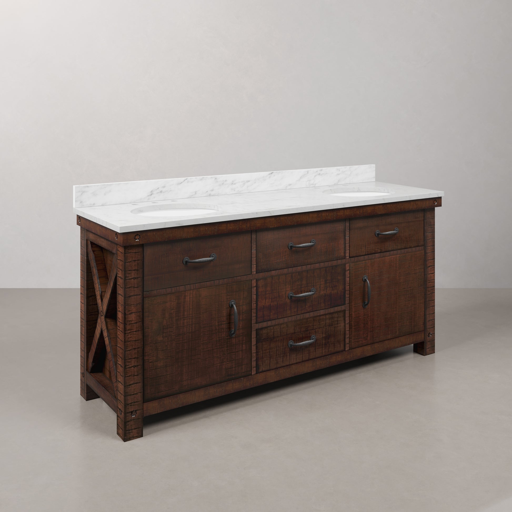 Aberdeen 72 in. Vanity in Rustic Sierra with Marble Vanity Top in White with White Basin | Water Creation